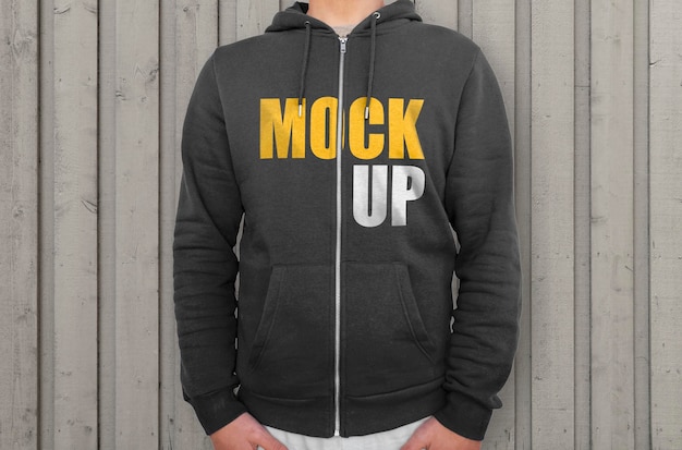 Black hoodie with zipper mockup