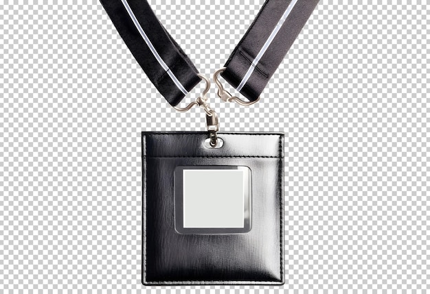 Free PSD black leather card holder with lanyard isolated on background