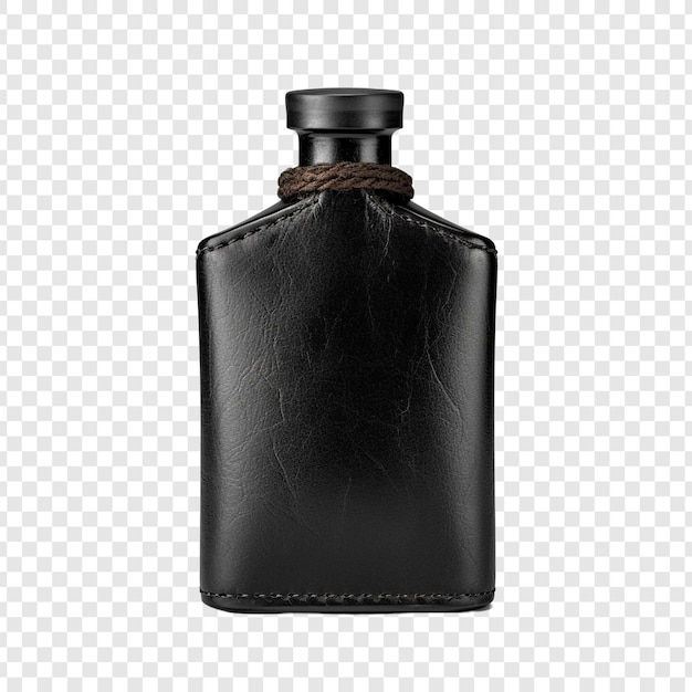 Free PSD black leather covered bottle isolated on transparent background