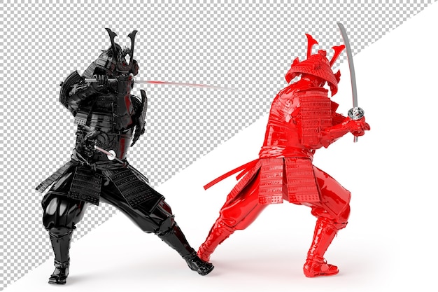 Black and red fighting samurai warriors. isolated. 3d rendering