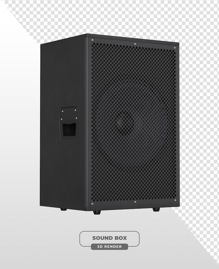 Free PSD black sound box speaker in 3d render
