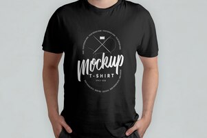 Black t-shirt model front view mockup