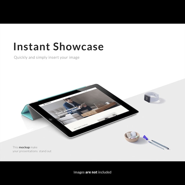 Black tablet on white table mock up – Free PSD Templates