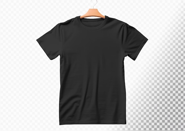 黒い背景に隔離されたハンガーを着た黒いtシャツ