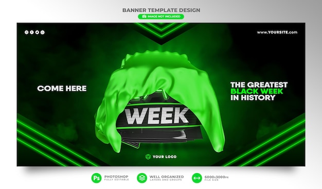 Banner della settimana nera in rendering 3d per il design del modello di campagna di marketing Psd Gratuite