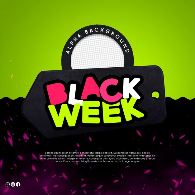 Black week tag pink and neon green logo for november retail campaign