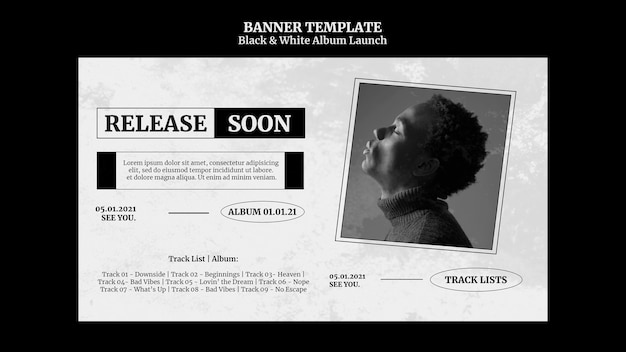 Black and White Album Launch Banner: Free PSD Download