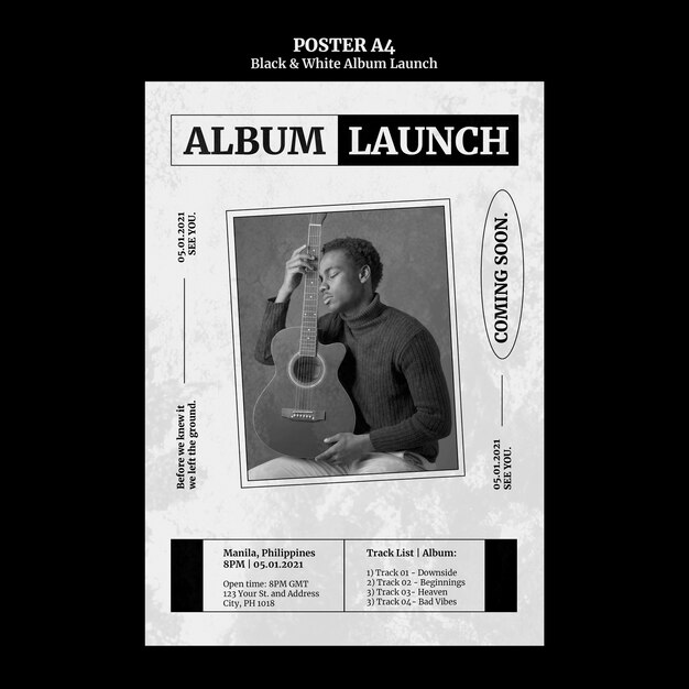 Black and white album launch poster