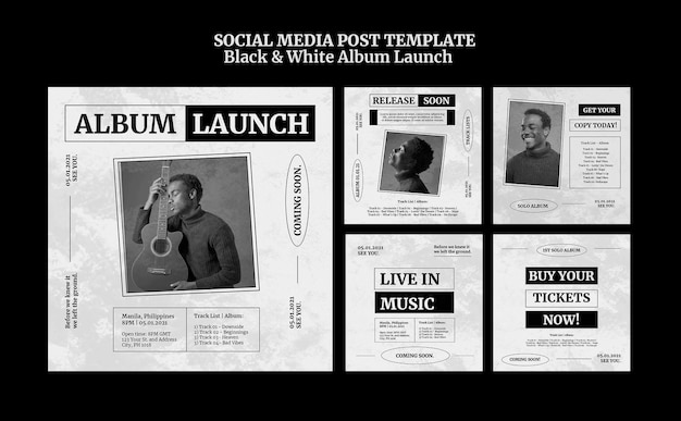 Black and white album launch social media post