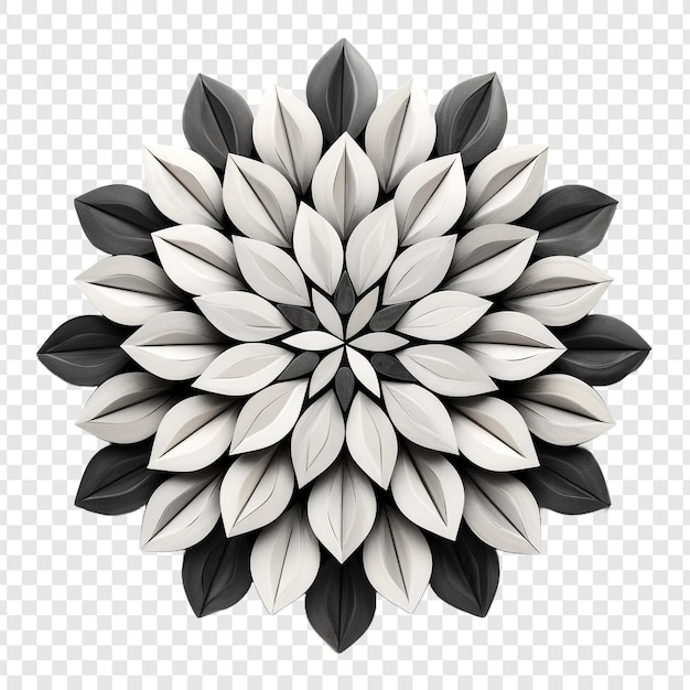 Black and white flower mosaic isolated on transparent background