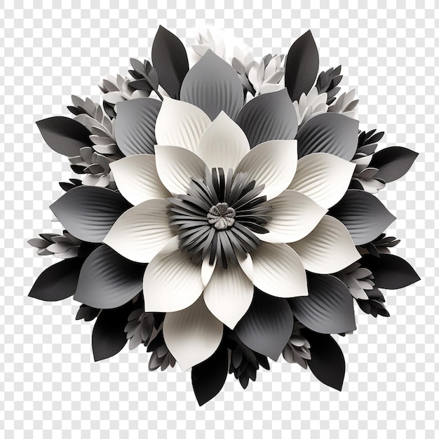 PSD gratuito mosaico di fiori bianco e nero isolato su uno sfondo trasparente