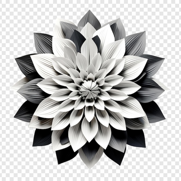 Black and white flower mosaic isolated on transparent background