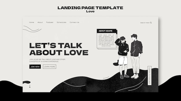 Black and white love landing page template