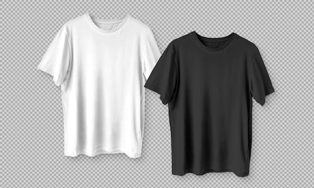 Black and white tshirts on transparent background