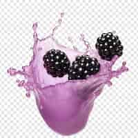 Free PSD blackberries milk splash floating isolated on transparent background