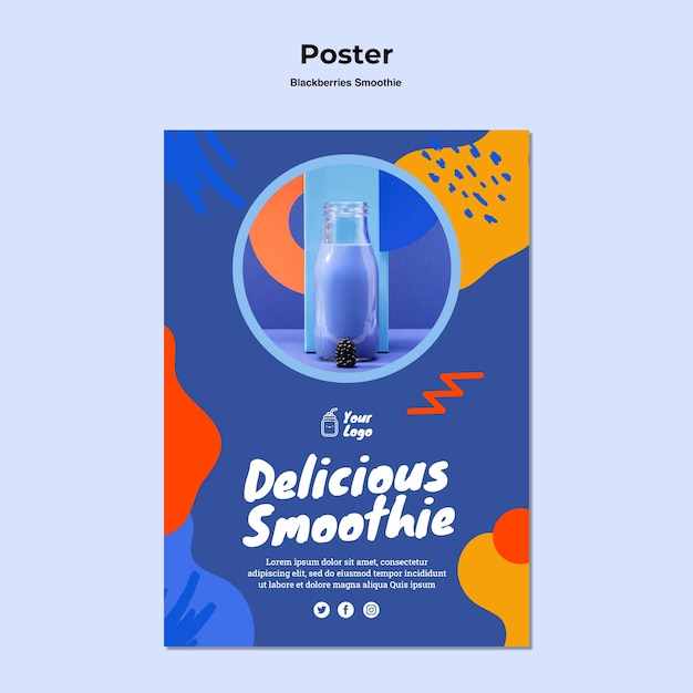 PSD gratuito modello di poster frullato di more