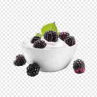 Free PSD blackberry yoghurt in bowl isolated on transparent background