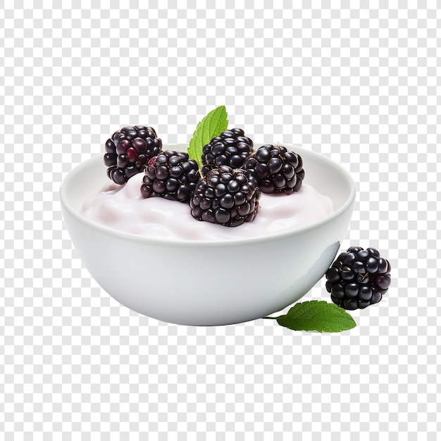 Бесплатный PSD Ежевичный йогурт в миске изолирован на прозрачном фоне