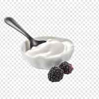 Free PSD blackberry yoghurt on spoon isolated on transparent background