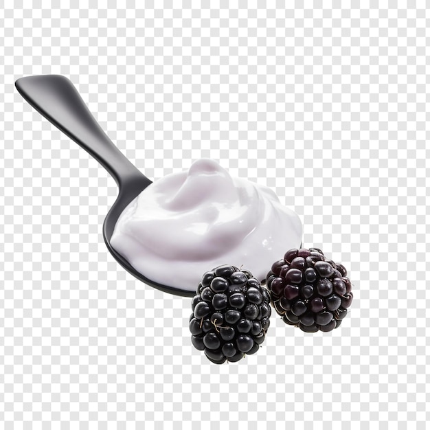 PSD gratuito yogurt alla mora sul cucchiaio isolato su sfondo trasparente
