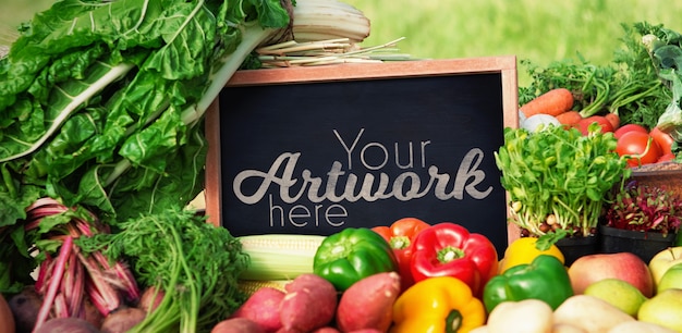 Download Decorative healthy food mockup with slate | Free PSD File