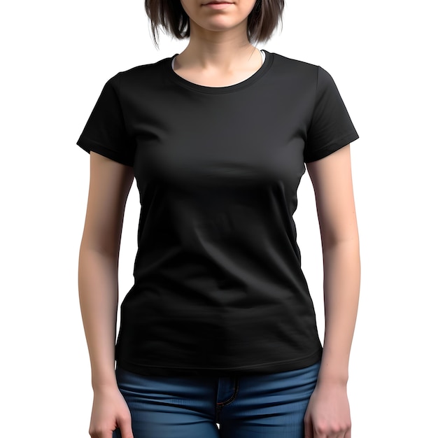 Blank black t-shirt mockup for front view isolated on white background