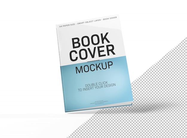 Blank book cover mockup isolated and floating on white