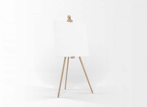 blank canvas on a wooden easel isolated