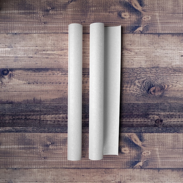 Free PSD blank paper on wooden table