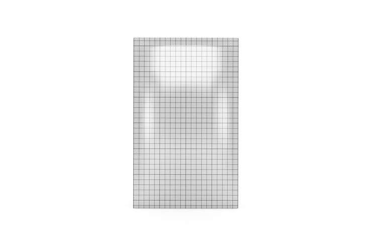 Free PSD blank silver sanitiser sachet packaging mockup front view isolated on white