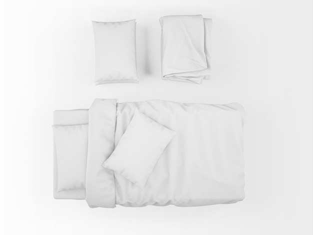 Blank white bed mockup on top view
