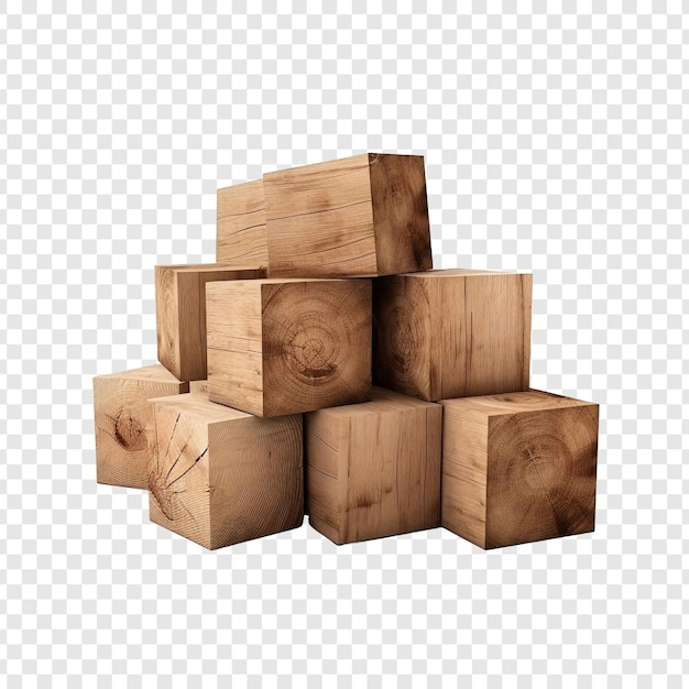 Free PSD blocks made of wood isolated on transparent background