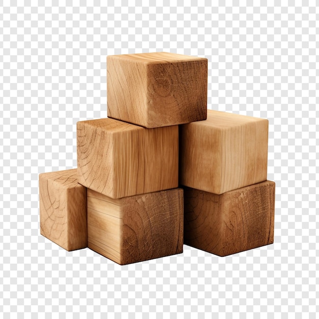 Free PSD blocks made of wood isolated on transparent background