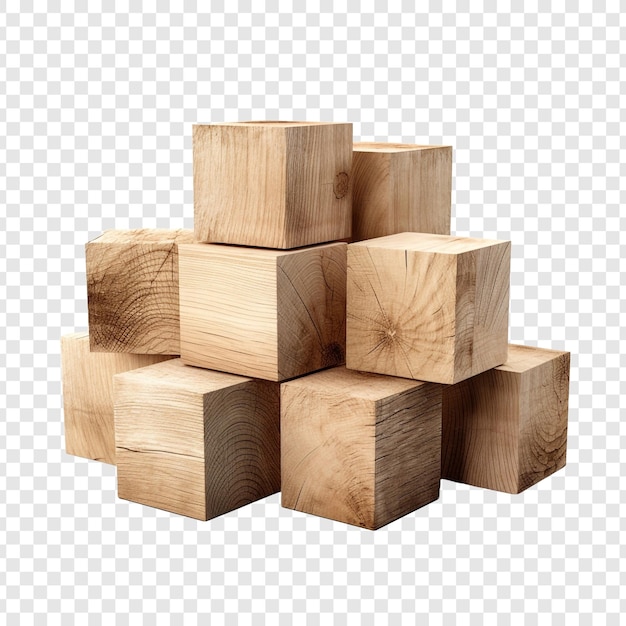 Free PSD blocks made of wood isolated on transparent background