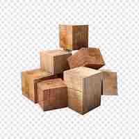 Free PSD blocks made of wood isolated on transparent background