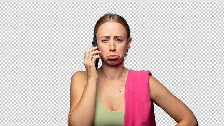 Free PSD blonde fitness woman with a smart phone
