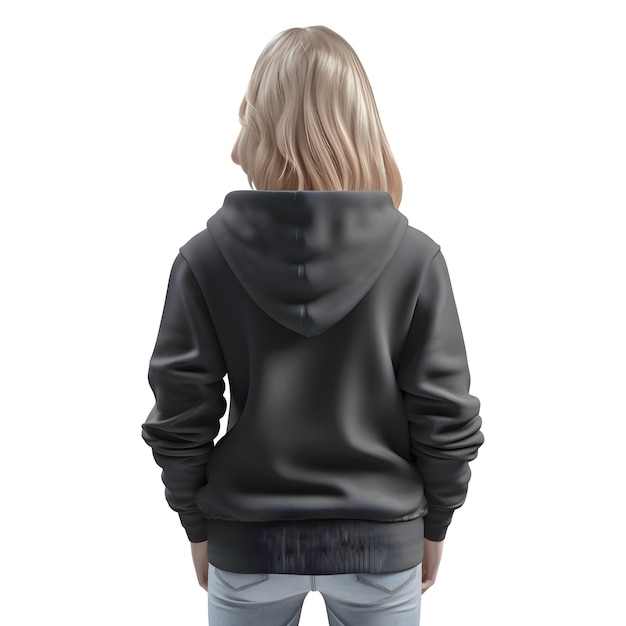 Ragazza bionda con giacca nera su sfondo bianco illustrazione 3d