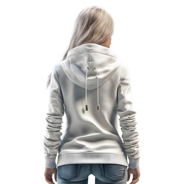 Free PSD blonde girl in a white hoodie on a white background