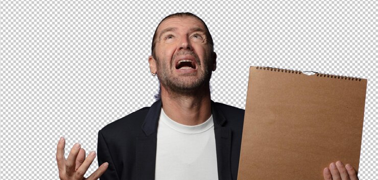 Free PSD blonde man with an empty notebook cover