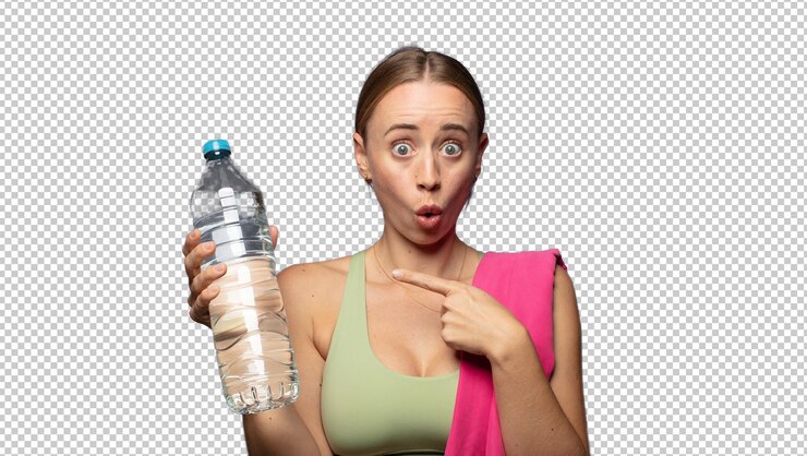 Free PSD blonde pretty woman with a water bottle