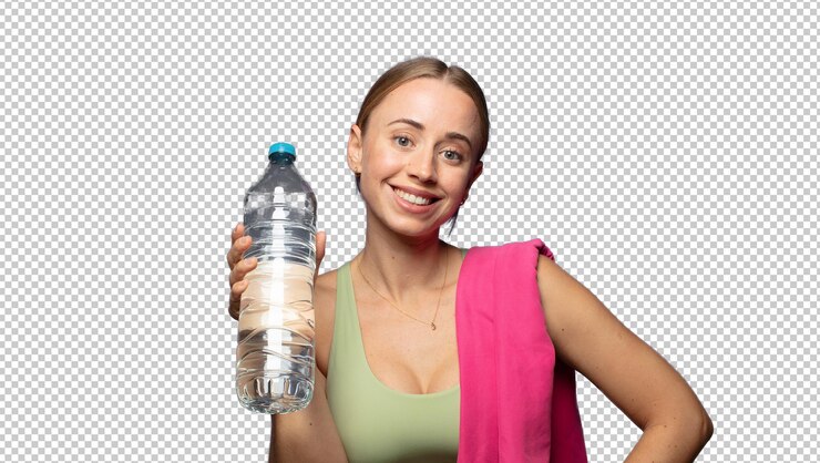 Free PSD blonde pretty woman with a water bottle