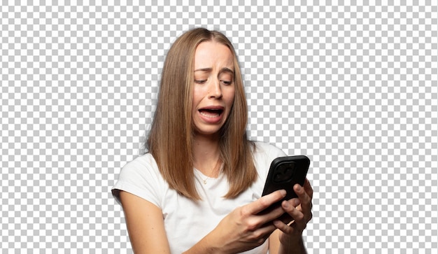 blonde woman using a smart phone