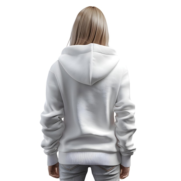 PSD gratuito donna bionda con cappuccio bianco su sfondo bianco illustrazione 3d