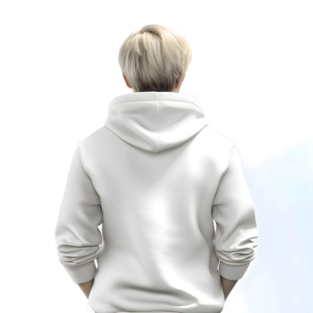 Free PSD blonde woman in white hoodie on white background rear view