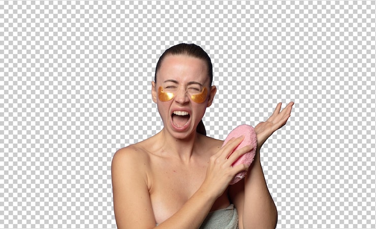 Free PSD blonde young pretty woman self care concept
