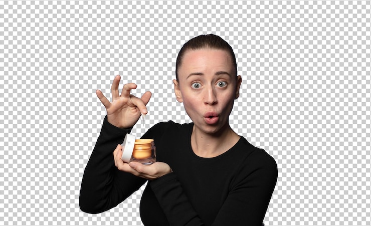 Free PSD blonde young pretty woman using a facial mask