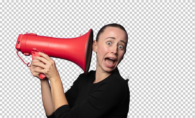 Free PSD blonde young pretty woman with a megaphone