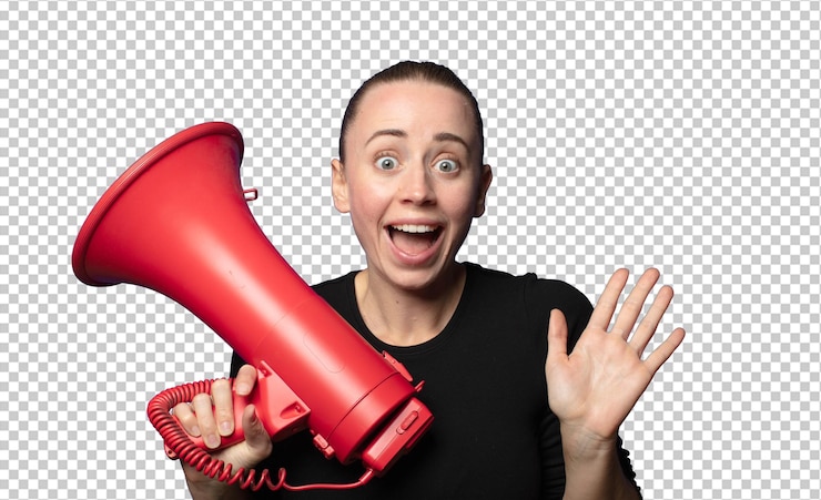 Free PSD blonde young pretty woman with a megaphone