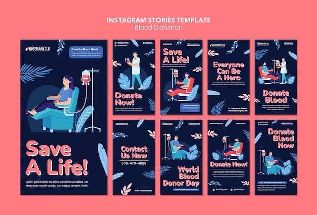 PSD gratuito modello di storie instagram per donazione di sangue