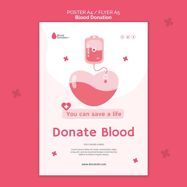 Modello di stampa della donazione di sangue illustrato